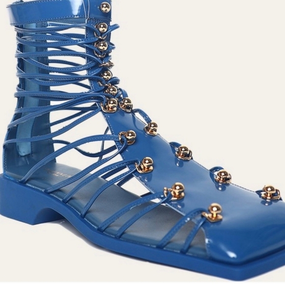 Vivienne Hu Cobalt Blue Patent Gladiator Sandals Sz. 9.5 New Bold Designer Style - Picture 7 of 14